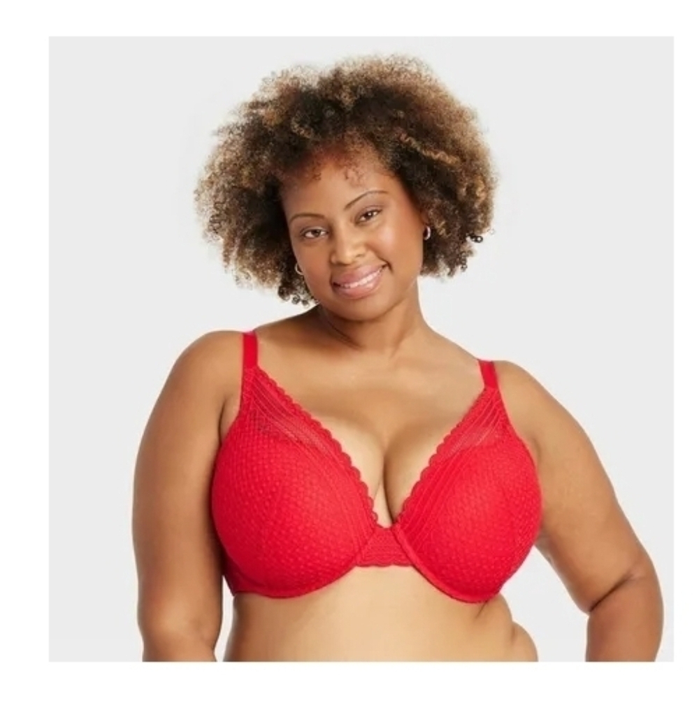 Auden Lace Push up Comfort Wire Plunge Bra Red Size 34DD